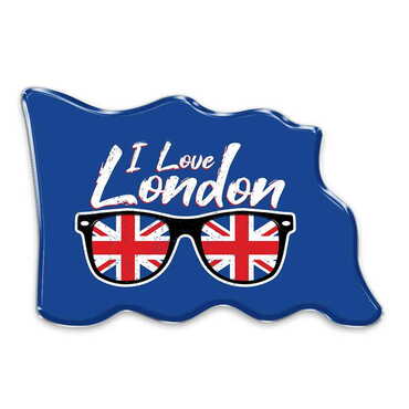 London Themed Epoxy Dome Flag Shaped Souvenir Fridge Magnet 70x50 mm - Thumbnail