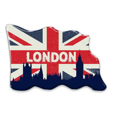 London Themed Epoxy Dome Flag Shaped Souvenir Fridge Magnet 70x50 mm - Thumbnail