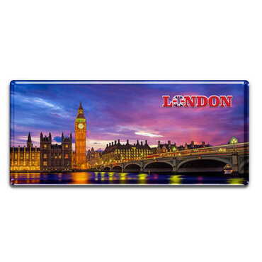 Myros - London Themed Epoxy Dome Mini Panoramic Souvenir Fridge Magnet 85x35 mm