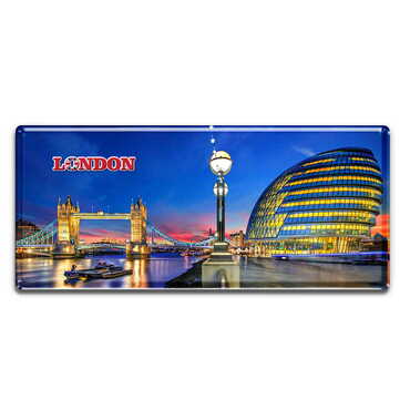 London Themed Epoxy Dome Mini Panoramic Souvenir Fridge Magnet 85x35 mm - Thumbnail