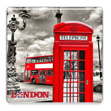 Myros - London Themed Epoxy Dome Mini Square Souvenir Fridge Magnet 35x35 mm