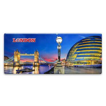 London Themed Epoxy Dome Panaromic Souvenir Fridge Magnet 120x50 cm - Thumbnail