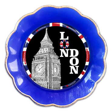 London Themed Epoxy Dome Plate Shaped Souvenir Fridge Magnet 73 mm - Thumbnail