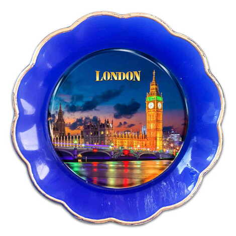 London Themed Epoxy Dome Plate Shaped Souvenir Fridge Magnet 73 mm