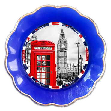 London Themed Epoxy Dome Plate Shaped Souvenir Fridge Magnet 73 mm - Thumbnail