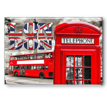 London Themed Epoxy Dome Rectangle Souvenir Fridge Magnet 80x55 mm - Thumbnail