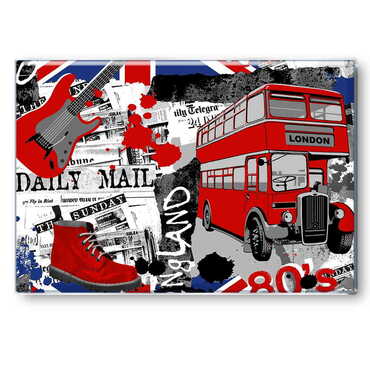 London Themed Epoxy Dome Rectangle Souvenir Fridge Magnet 80x55 mm - Thumbnail