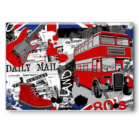 London Themed Epoxy Dome Rectangle Souvenir Fridge Magnet 80x55 mm