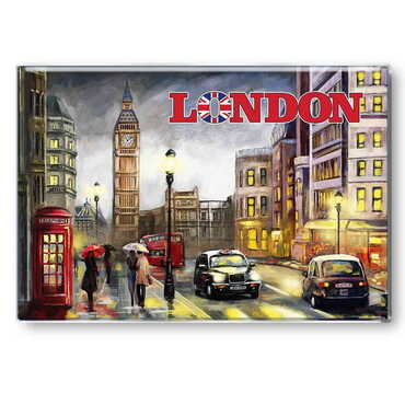 London Themed Epoxy Dome Rectangle Souvenir Fridge Magnet 80x55 mm - Thumbnail