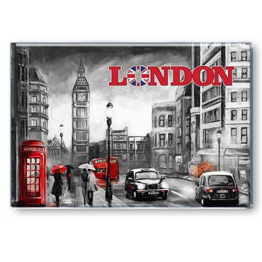 London Themed Epoxy Dome Rectangle Souvenir Fridge Magnet 80x55 mm - Thumbnail