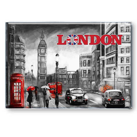 London Themed Epoxy Dome Rectangle Souvenir Fridge Magnet 80x55 mm