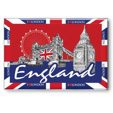 London Themed Epoxy Dome Rectangle Souvenir Fridge Magnet 80x55 mm - Thumbnail