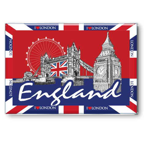 London Themed Epoxy Dome Rectangle Souvenir Fridge Magnet 80x55 mm