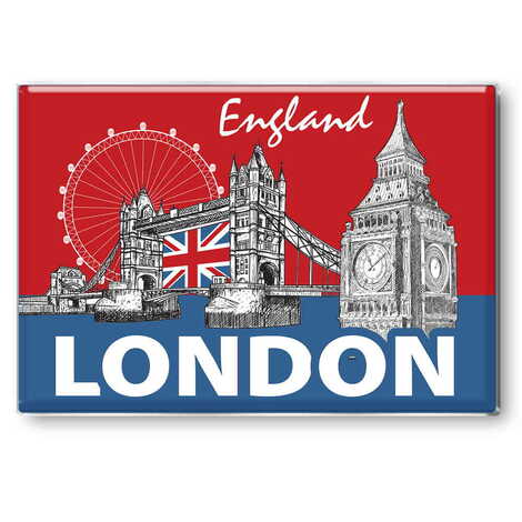 London Themed Epoxy Dome Rectangle Souvenir Fridge Magnet 80x55 mm