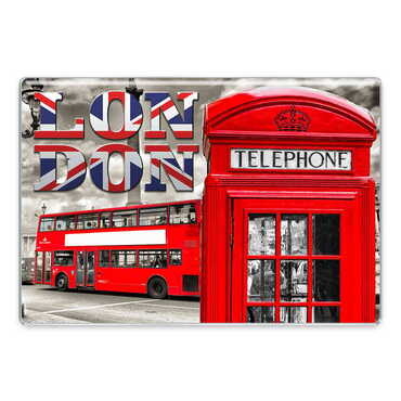 London Themed Epoxy Dome Rectangular Souvenir Fridge Magnet 95x65 mm - Thumbnail