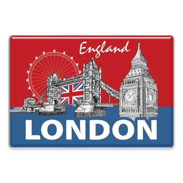 London Themed Epoxy Dome Rectangular Souvenir Fridge Magnet 95x65 mm - Thumbnail