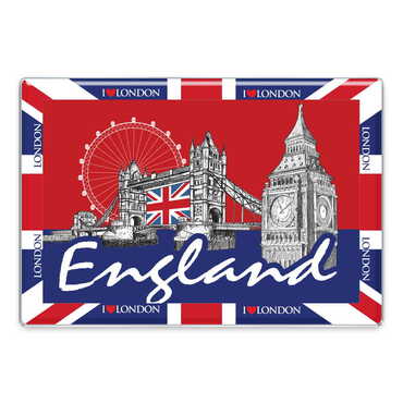 London Themed Epoxy Dome Rectangular Souvenir Fridge Magnet 95x65 mm - Thumbnail