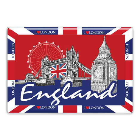 London Themed Epoxy Dome Rectangular Souvenir Fridge Magnet 95x65 mm