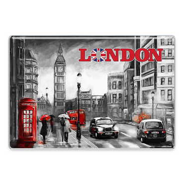 London Themed Epoxy Dome Rectangular Souvenir Fridge Magnet 95x65 mm - Thumbnail