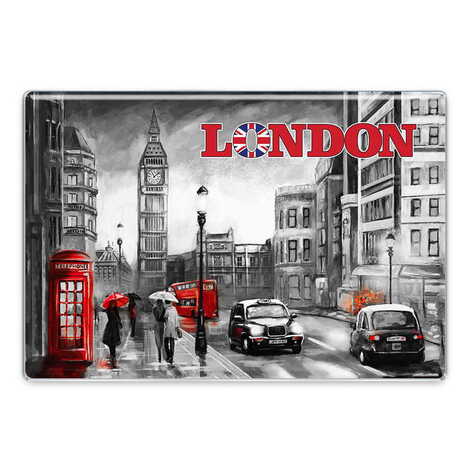 London Themed Epoxy Dome Rectangular Souvenir Fridge Magnet 95x65 mm