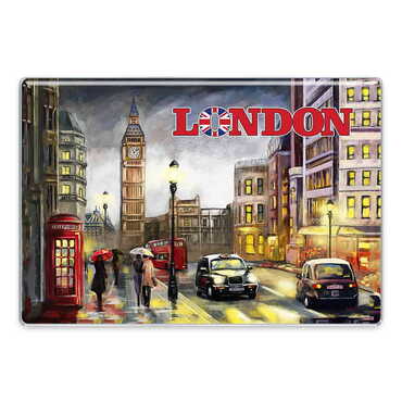 London Themed Epoxy Dome Rectangular Souvenir Fridge Magnet 95x65 mm - Thumbnail