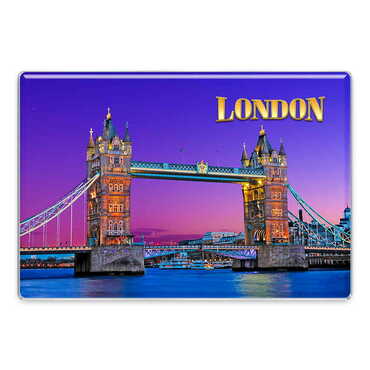 London Themed Epoxy Dome Rectangular Souvenir Fridge Magnet 95x65 mm - Thumbnail