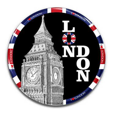 London Themed Epoxy Dome Round Souvenir Fridge Magnet 67 mm - Thumbnail