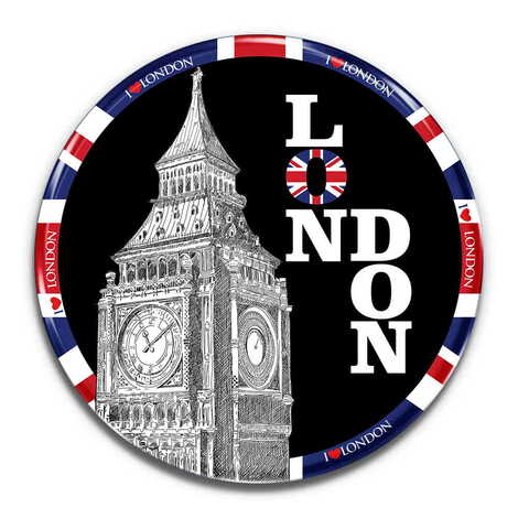 London Themed Epoxy Dome Round Souvenir Fridge Magnet 67 mm