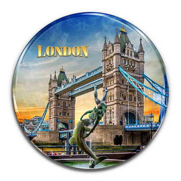 London Themed Epoxy Dome Round Souvenir Fridge Magnet 67 mm - Thumbnail