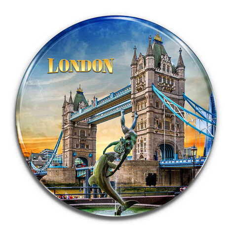 London Themed Epoxy Dome Round Souvenir Fridge Magnet 67 mm