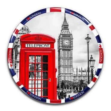 London Themed Epoxy Dome Round Souvenir Fridge Magnet 67 mm - Thumbnail