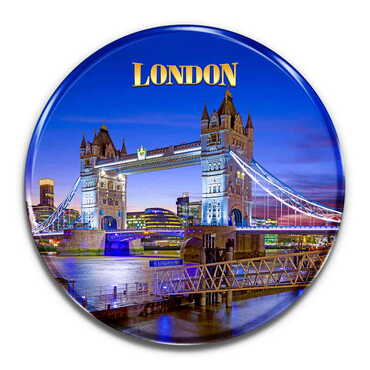 London Themed Epoxy Dome Round Souvenir Fridge Magnet 67 mm - Thumbnail