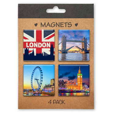 London Themed Epoxy Dome Souvenir Fridge Magnet Set of 4 pcs 40x40 mm each - Myros