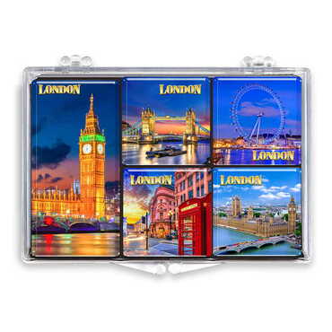 Myros - London Themed Epoxy Dome Souvenir Fridge Magnet Set of 5 pcs