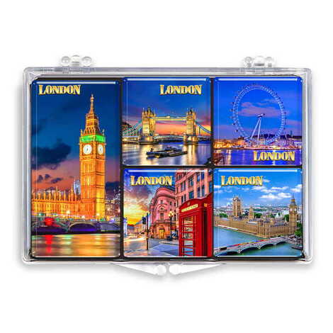 London Themed Epoxy Dome Souvenir Fridge Magnet Set of 5 pcs - 1