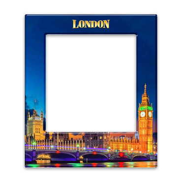 London Themed Epoxy Dome Souvenir Magnetic Photo Frame 95x115 mm - Thumbnail