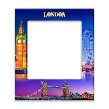 London Themed Epoxy Dome Souvenir Magnetic Photo Frame 95x115 mm - Thumbnail