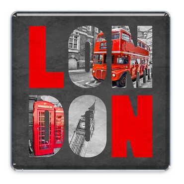 London Themed Epoxy Dome Square Souvenir Fridge Magnet 65x65 mm - Thumbnail