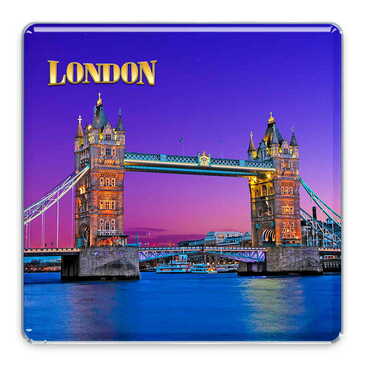 London Themed Epoxy Dome Square Souvenir Fridge Magnet 65x65 mm - Thumbnail