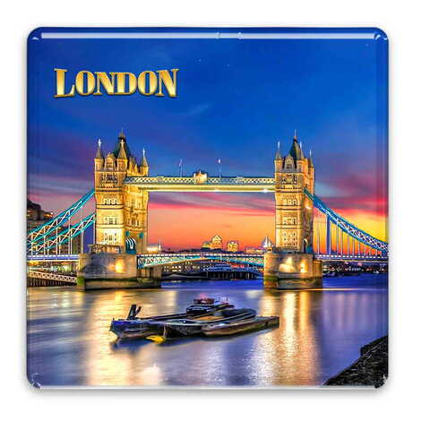 London Themed Epoxy Dome Square Souvenir Fridge Magnet 65x65 mm