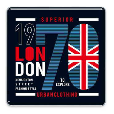 London Themed Epoxy Dome Square Souvenir Fridge Magnet 80x80 mm - Thumbnail