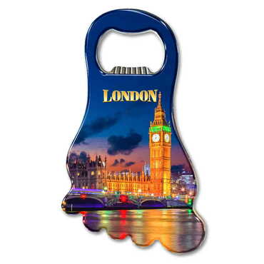 London Themed Foot Shaped Metal Magnetic Bottle Opener 100x59 mm - Myros