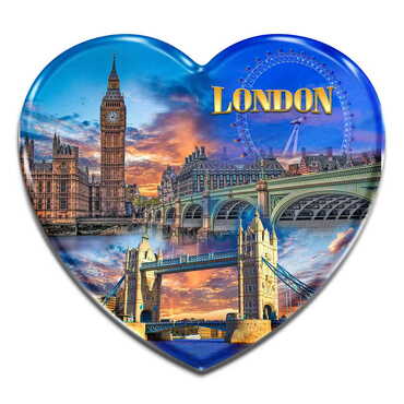 London Themed Heart Shaped Mini Fridge Magnet 40x37 mm - Thumbnail