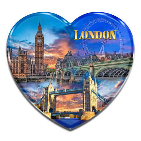 London Themed Heart Shaped Mini Fridge Magnet 40x37 mm