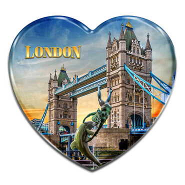 London Themed Heart Shaped Mini Fridge Magnet 40x37 mm - Thumbnail