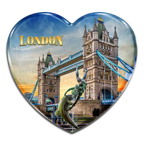 London Themed Heart Shaped Mini Fridge Magnet 40x37 mm