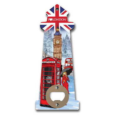 Myros - London Themed Lighthouse Shaped Printed MDF Wooden Bottle Opener 188x77 mm