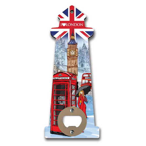 London Themed Lighthouse Shaped Printed MDF Wooden Bottle Opener 188x77 mm