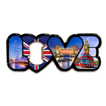 London Themed Love Letter Shaped Metal Magnetic Opener 114x47 mm - Myros