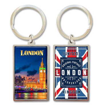 Myros - London Themed Metal Big Rectangle Keychain 32x88 mm